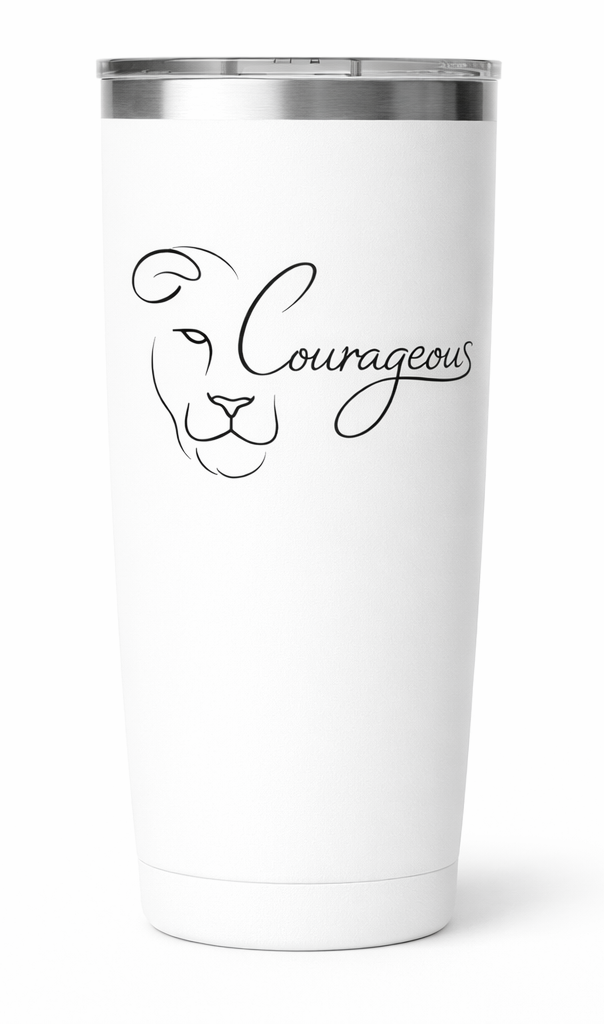 Courageous Lion Tumbler | Strength Courage Lion Travel Mug | Inspirational Insulated Tumbler Gift