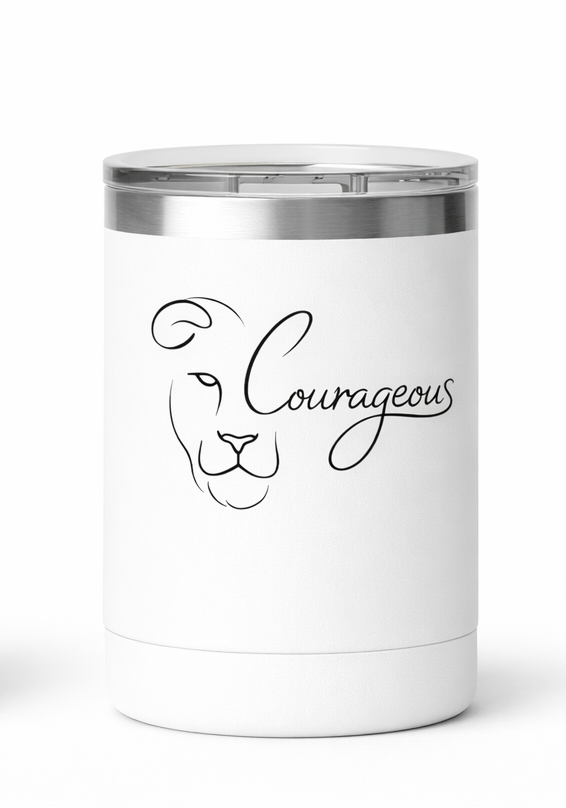 Courageous Lion Tumbler | Strength Courage Lion Travel Mug | Inspirational Insulated Tumbler Gift