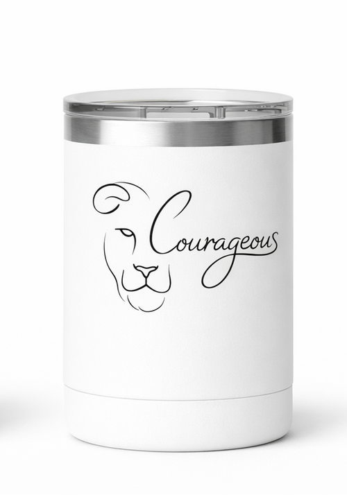 Courageous Lion Tumbler | Strength Courage Lion Travel Mug | Inspirational Insulated Tumbler Gift