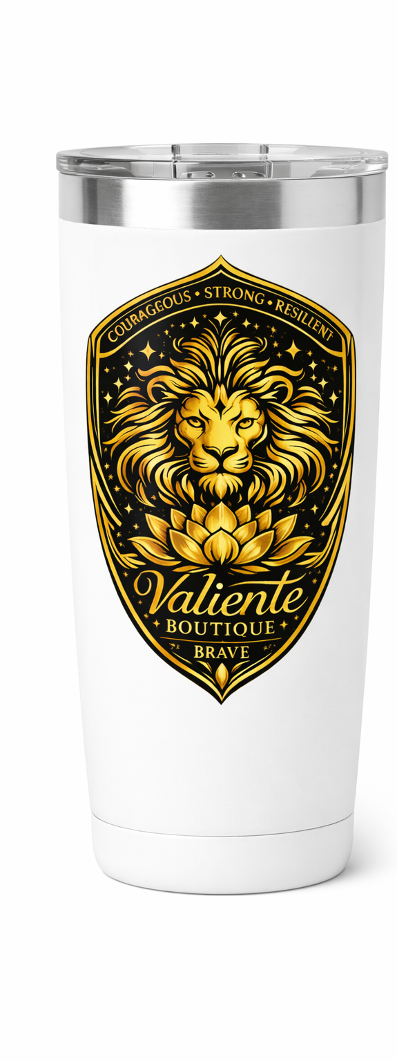 Lion Tumbler | Courage Strength Resilience | Valiente Lion Shield | Inspirational Travel Mug Gift