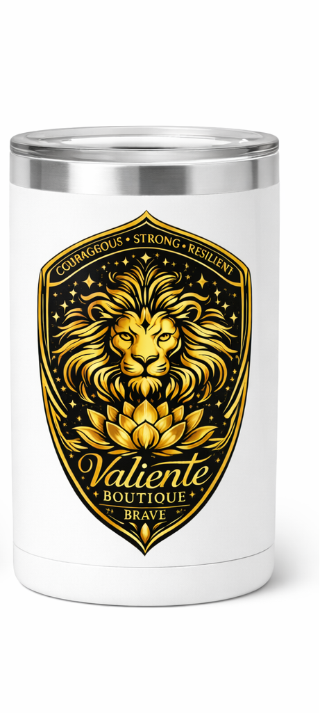Lion Tumbler | Courage Strength Resilience | Valiente Lion Shield | Inspirational Travel Mug Gift